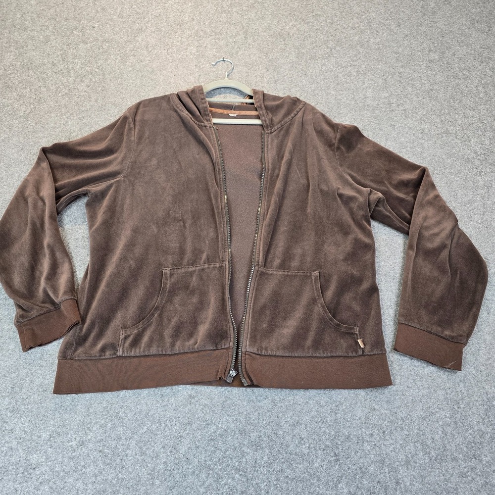 Old Navy Velour Hoodie Womens Brown Casual Winter Kangaroo Pockets Full Zip